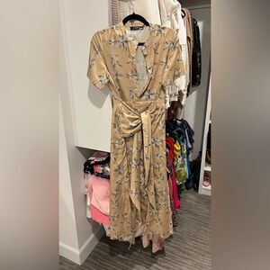 Caara neutral Floral Wrap Dress with front button down